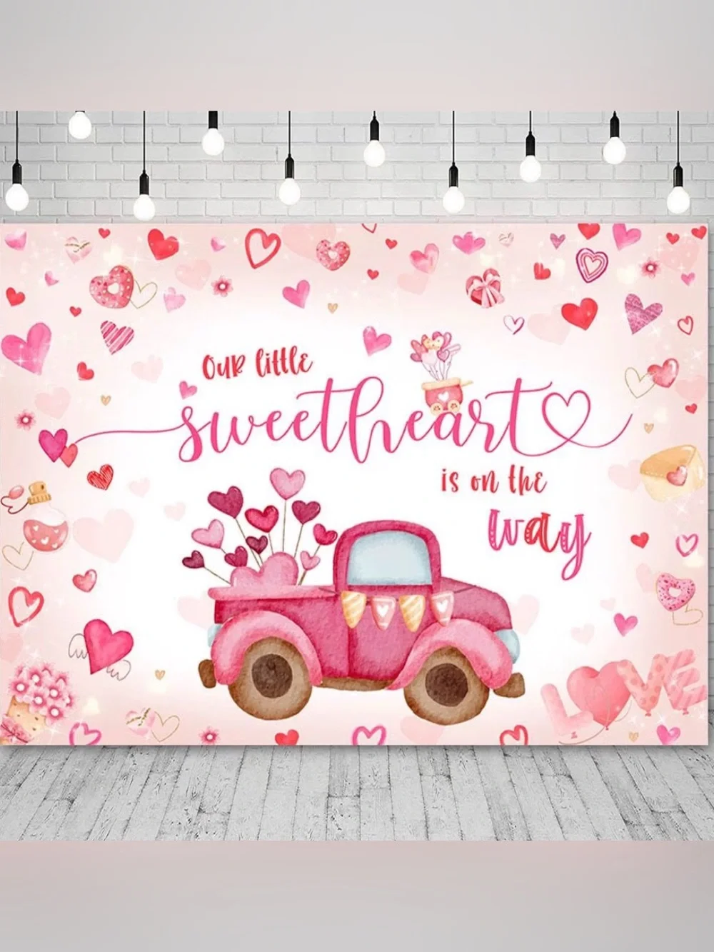 New 7’x5’ “Our Little Sweetheart is on the Way” Photography Backdrop Hearts